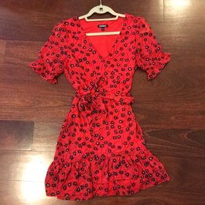 Express Red and Black Floral Dress